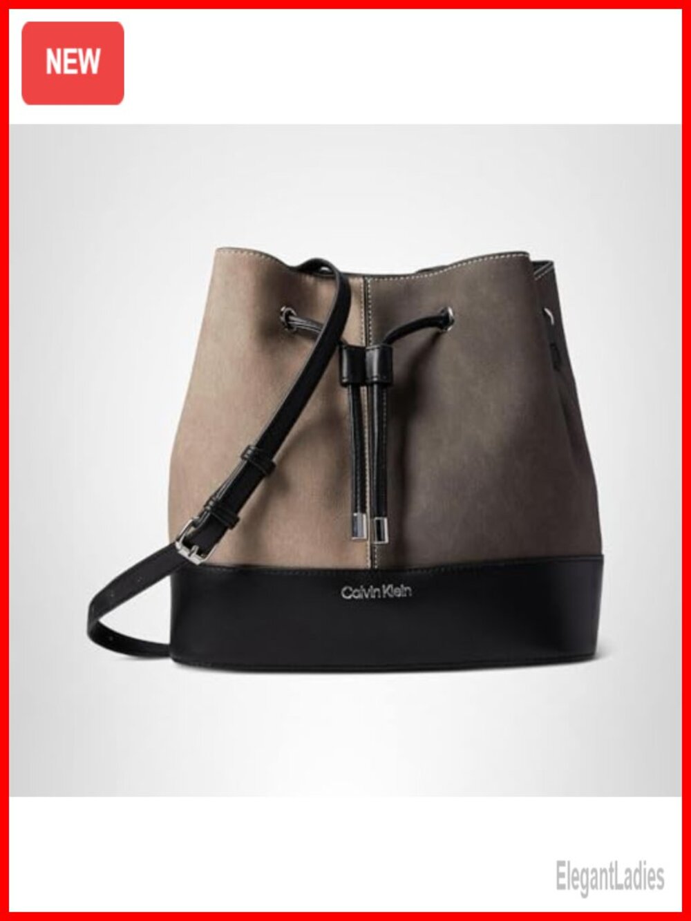 Faux Leather Bucket Shoulder Bag Crossbody with Logo